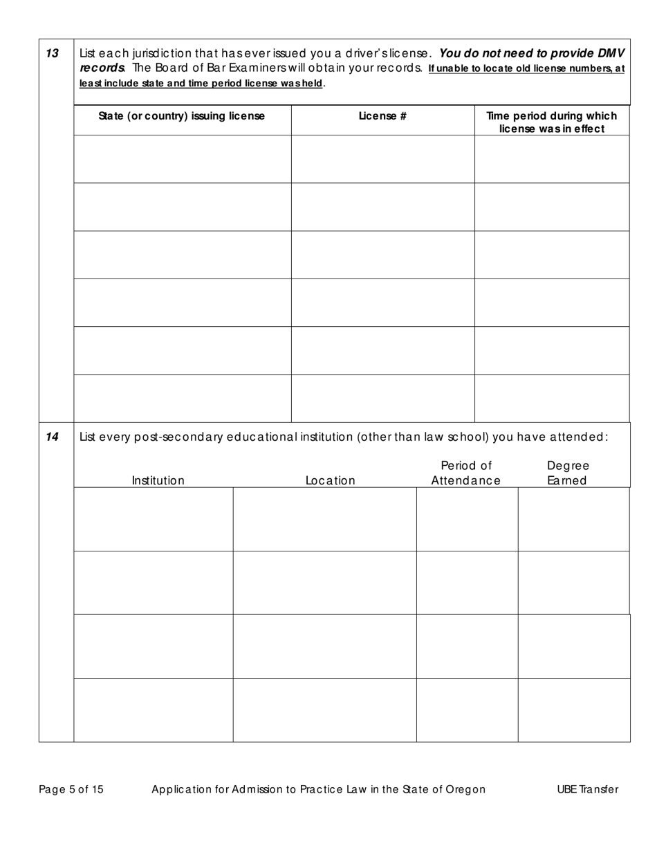 Application for Admission by Ube Score Transfer - Oregon, Page 10