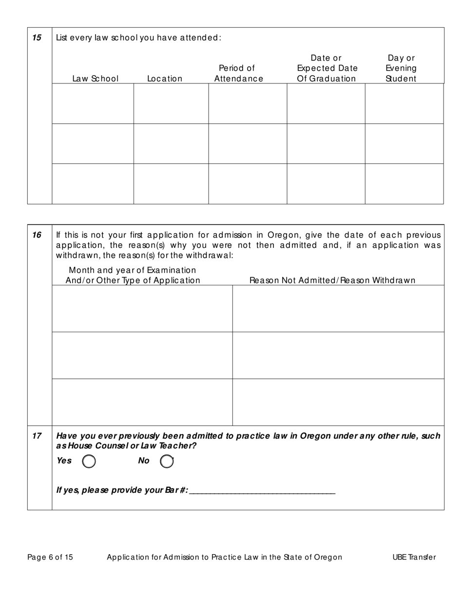 Application for Admission by Ube Score Transfer - Oregon, Page 11