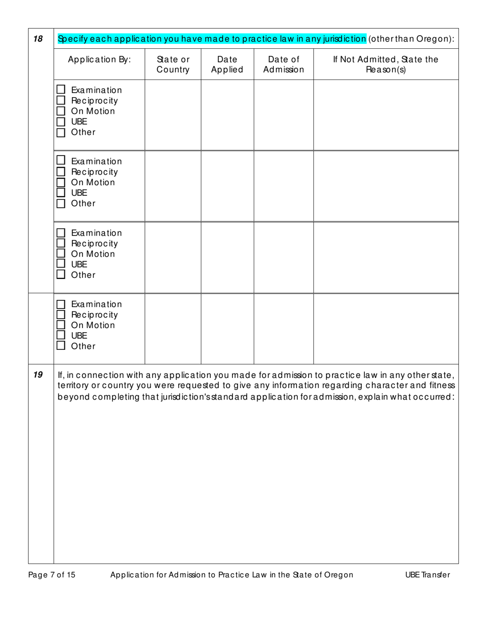 Application for Admission by Ube Score Transfer - Oregon, Page 12