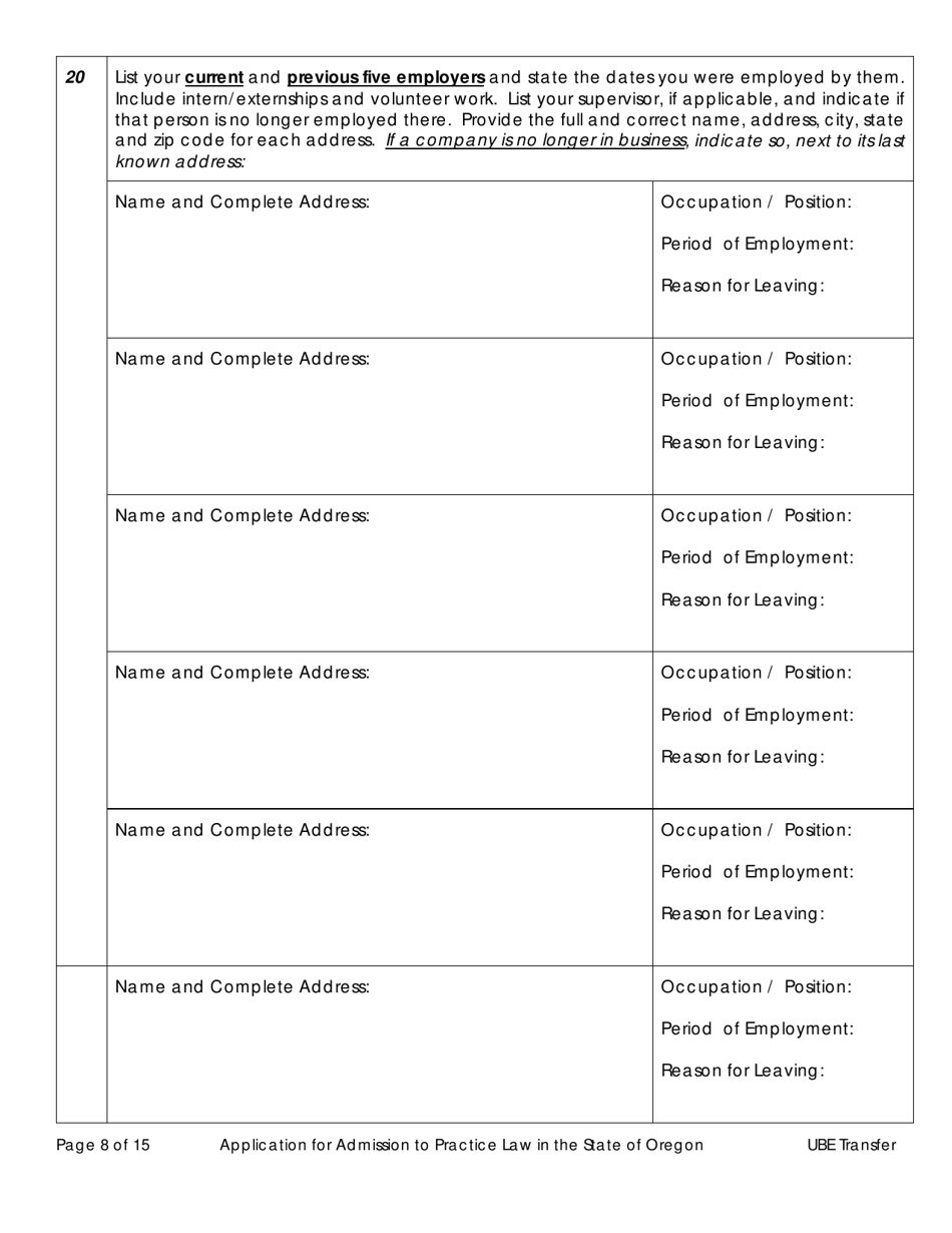 Application for Admission by Ube Score Transfer - Oregon, Page 13