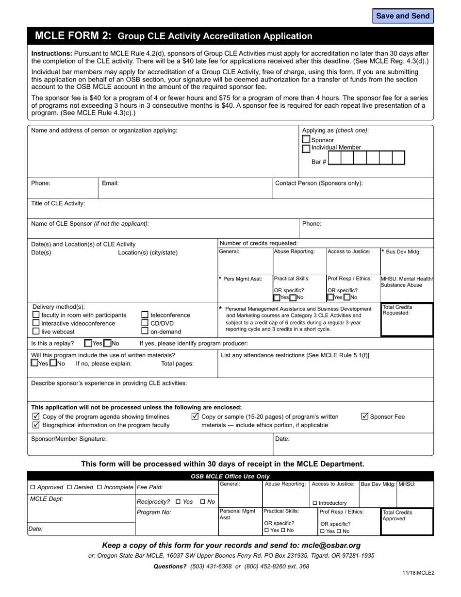 MCLE Form 2 - Fill Out, Sign Online and Download Fillable PDF, Oregon ...