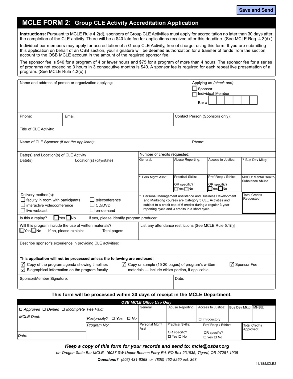 MCLE Form 2 Group Cle Activity Accreditation Application - Oregon, Page 1
