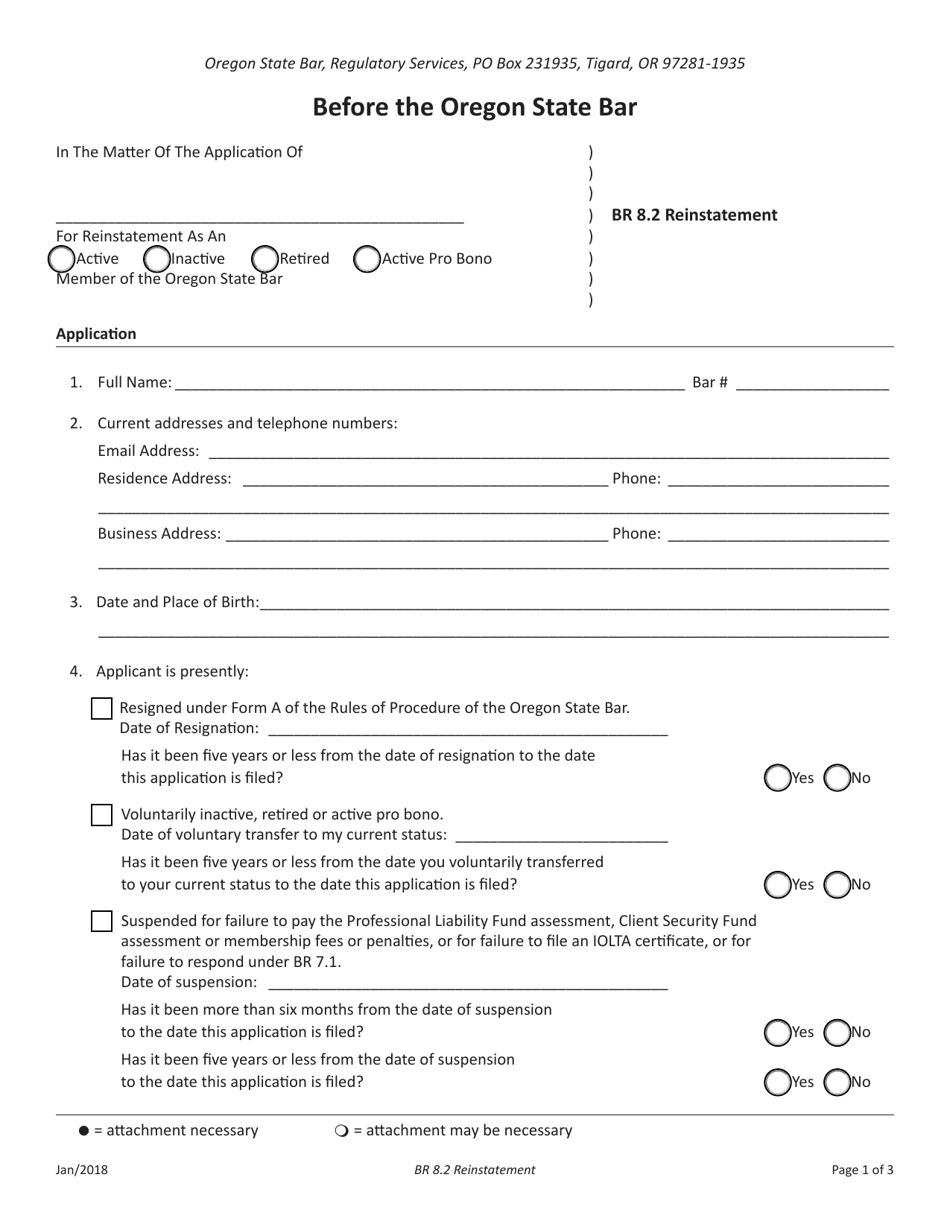 Br 8.2 Reinstatement Form - Oregon, Page 1