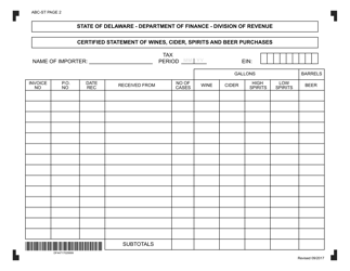Form ABC-ST Certified Statement of Wines, Cider, Spirits and Beer Purchases - Delaware, Page 2