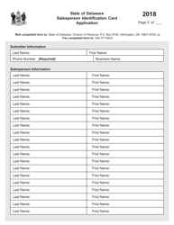 Salesperson Identification Card Application Form - Delaware, Page 2
