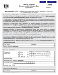 Document preview: Salesperson Identification Card Application Form - Delaware, 2018