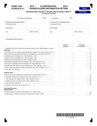 Form 1100S Schedule A-1 Shareholders Information Return - Delaware