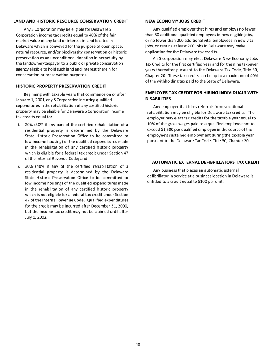 Instructions for Form 1100S S Corporation Reconciliation and Shareholders Information Return - Delaware, Page 10