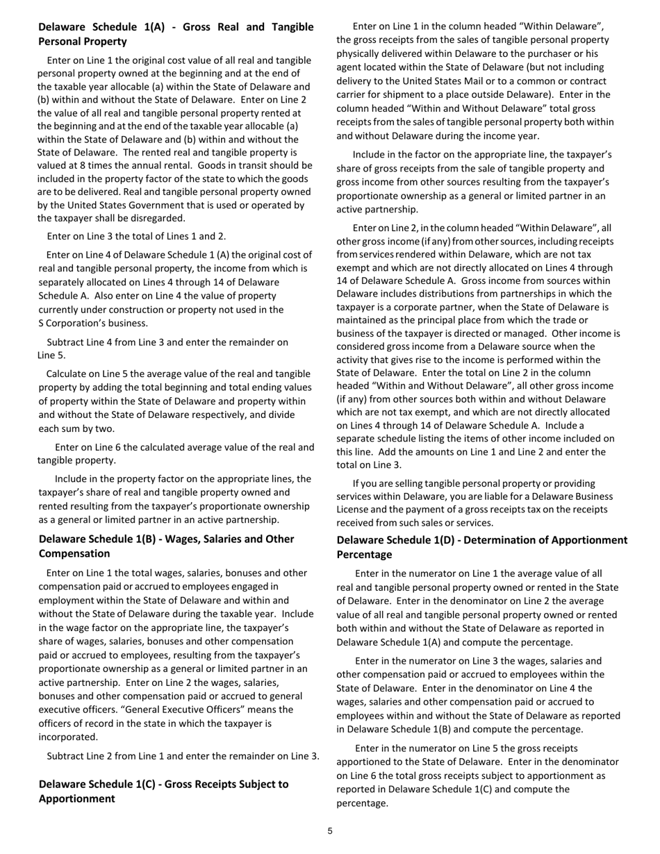Instructions for Form 1100S S Corporation Reconciliation and Shareholders Information Return - Delaware, Page 5