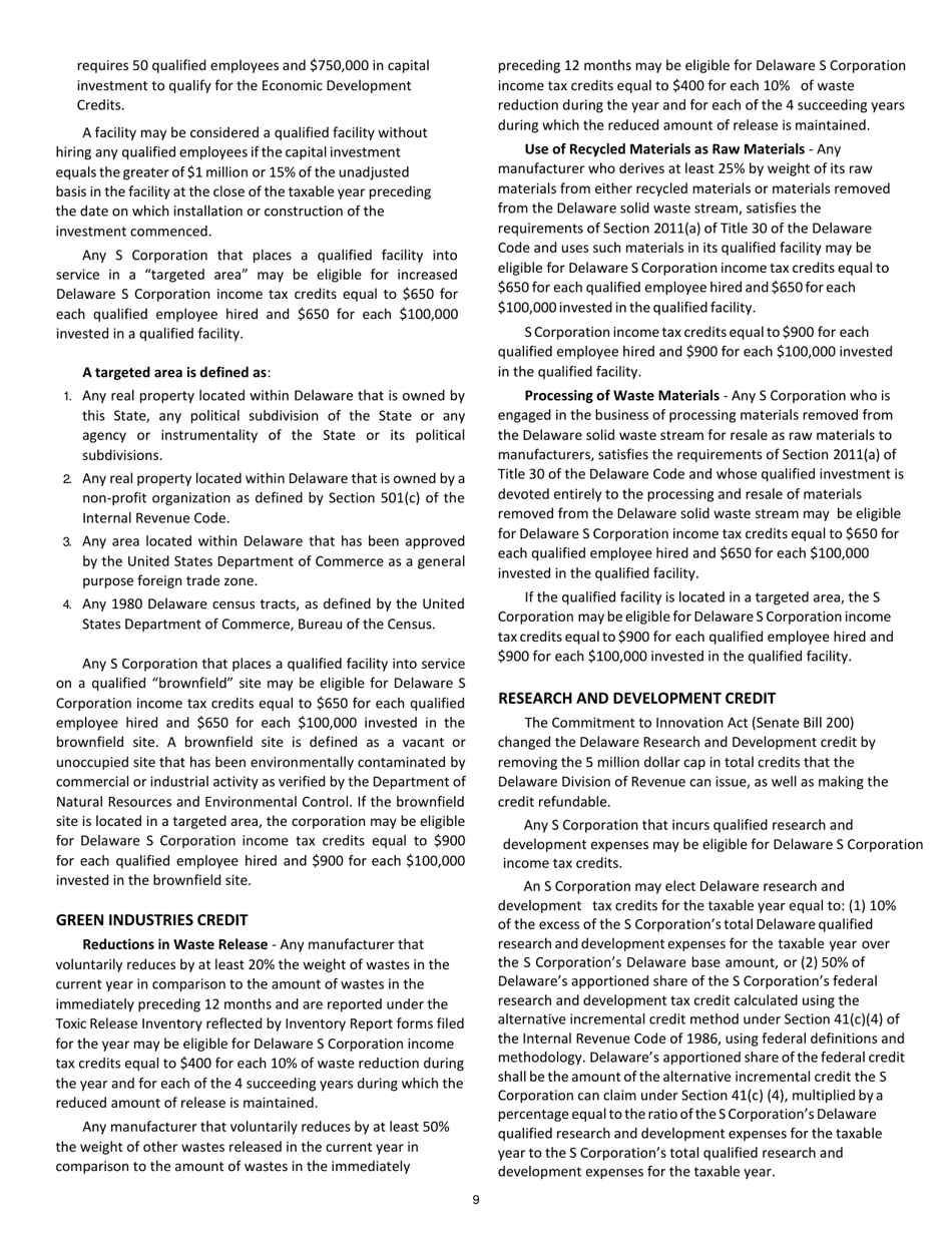 Instructions for Form 1100S S Corporation Reconciliation and Shareholders Information Return - Delaware, Page 9