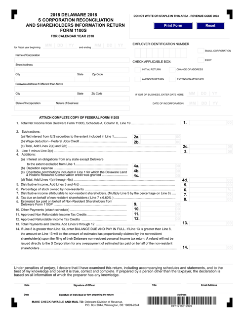 Form 1100S 2018 Printable Pdf