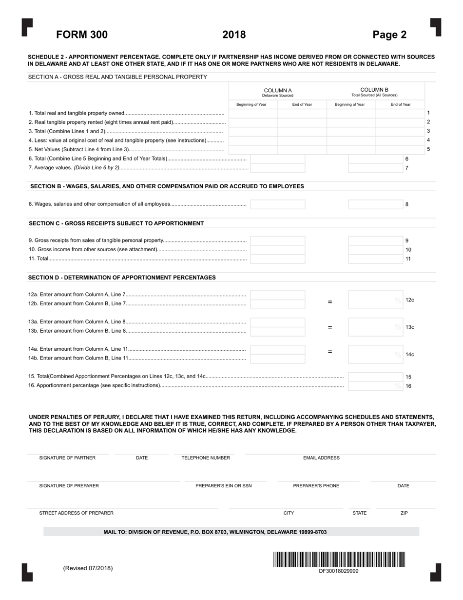 Form 300 Partnership Return - Delaware, Page 2