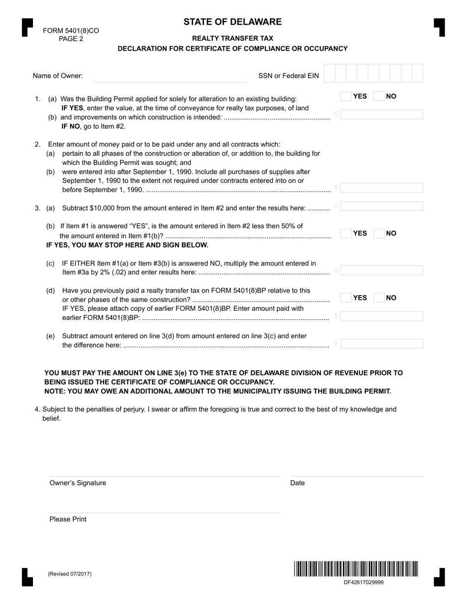 Form 54018co Fill Out Sign Online And Download Fillable Pdf Delaware Templateroller 3738