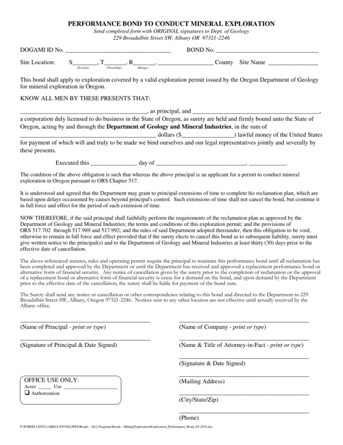 Oregon Performance Bond to Conduct Mineral Exploration - Fill Out, Sign ...