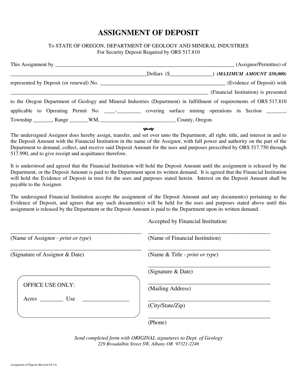 Assignment of Deposit - Oregon, Page 2