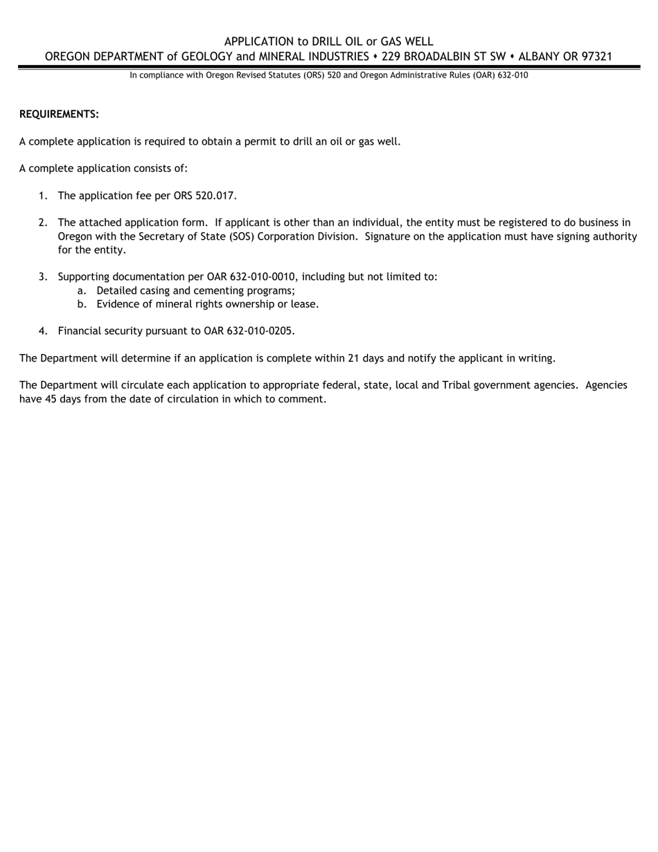 Application to Drill Oil or Gas Well - Oregon, Page 1