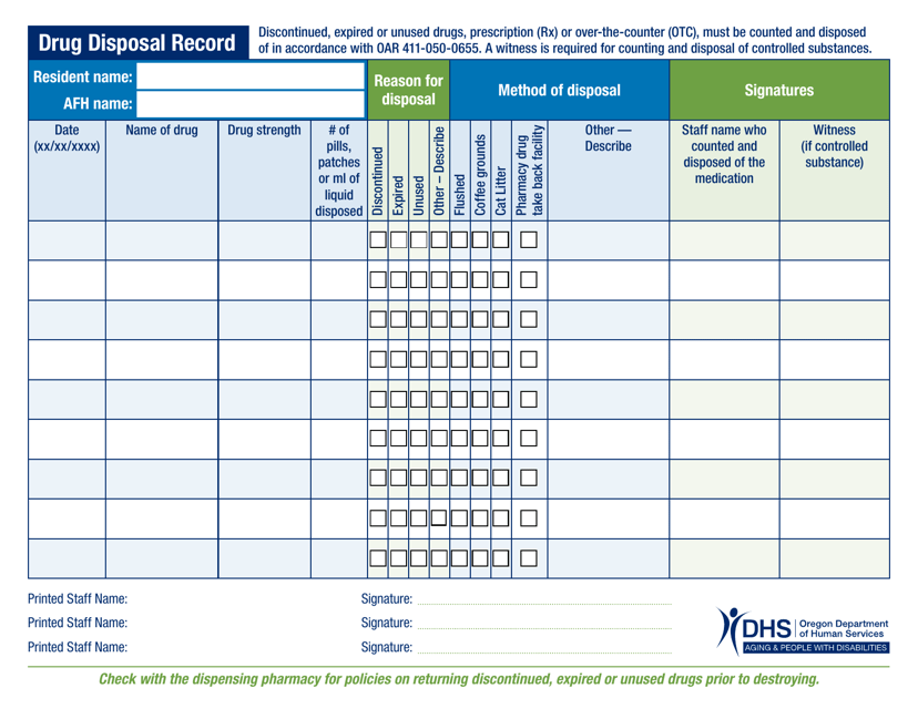 Printable Medication Disposal Form