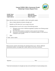 &quot;General Npdes 1200-a Stormwater Permit Monitoring Variance Request Form&quot; - Oregon