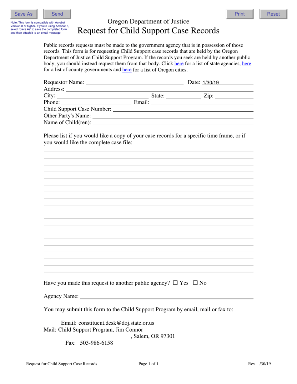 Request for Child Support Case Records - Oregon, Page 1