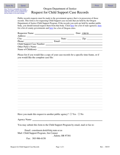 Request for Child Support Case Records - Oregon Download Pdf