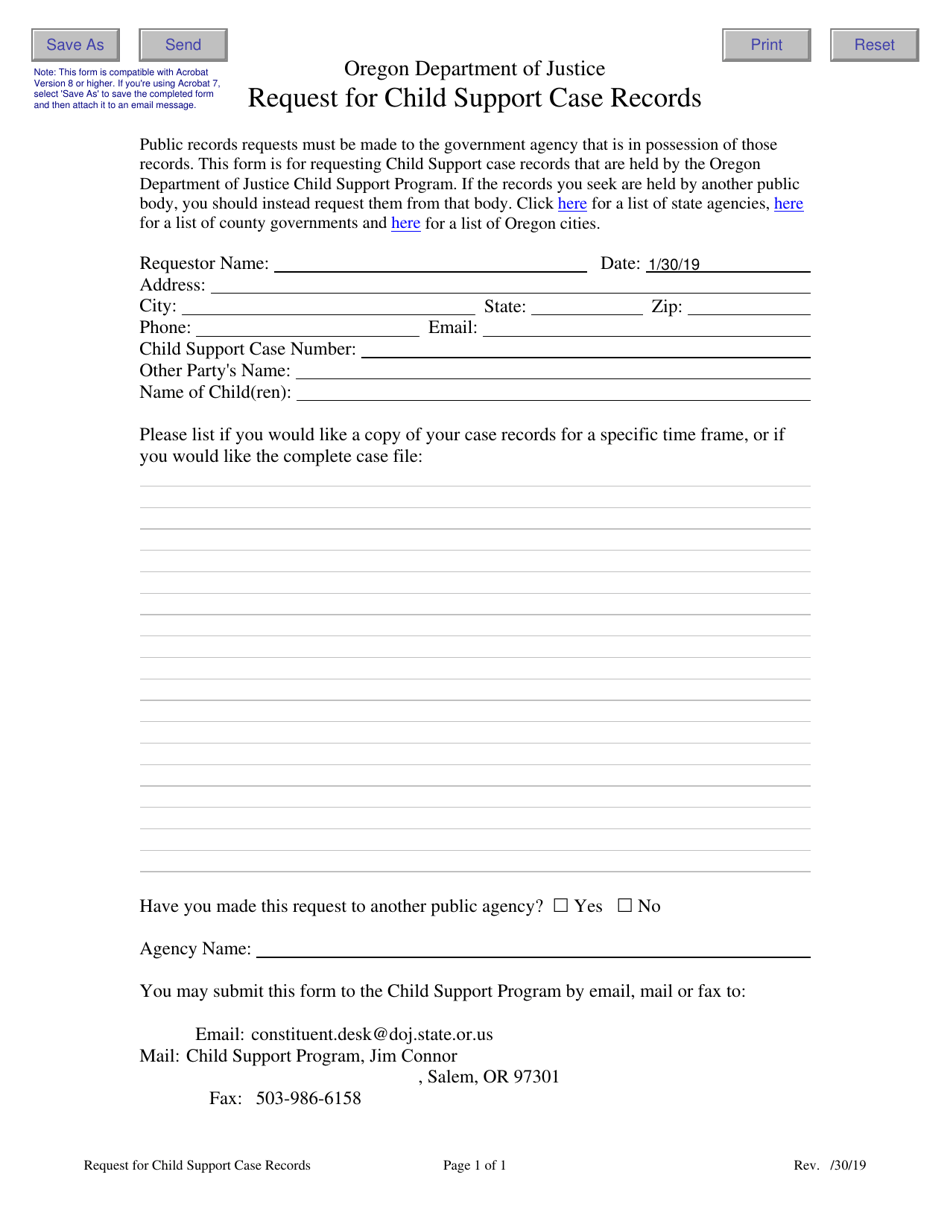 Oregon Request for Child Support Case Records Fill Out, Sign Online