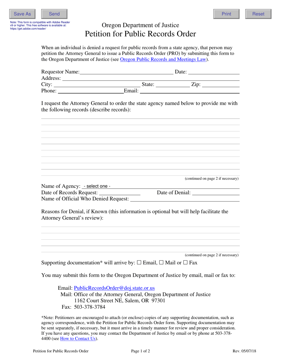 Petition for Public Records Order - Oregon, Page 1