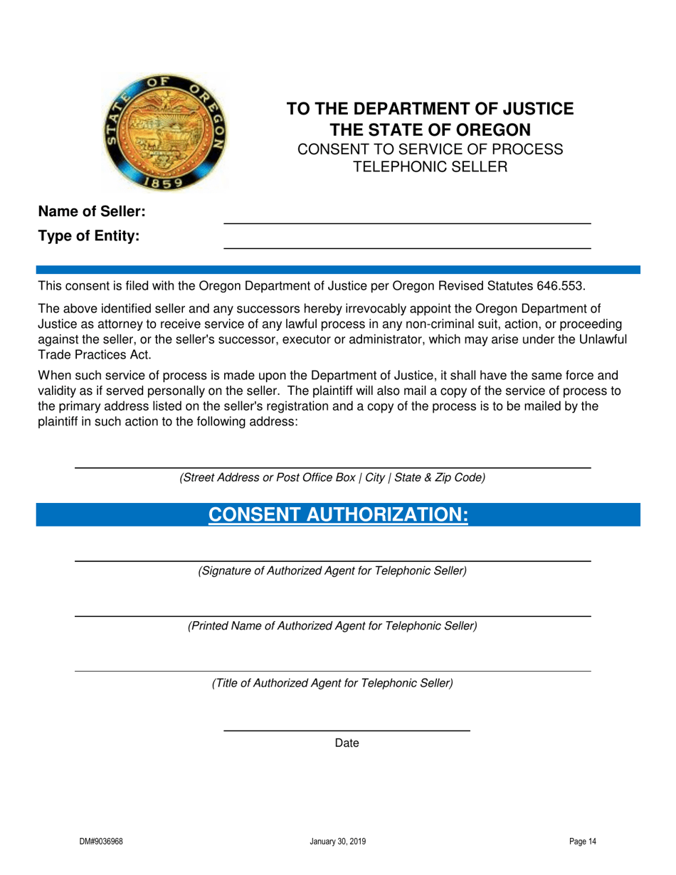Form DM9036968 Telephonic Seller Registration Form - Oregon, Page 14