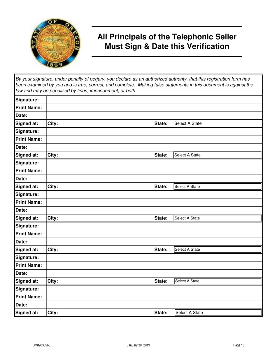 Form DM9036968 Telephonic Seller Registration Form - Oregon, Page 15