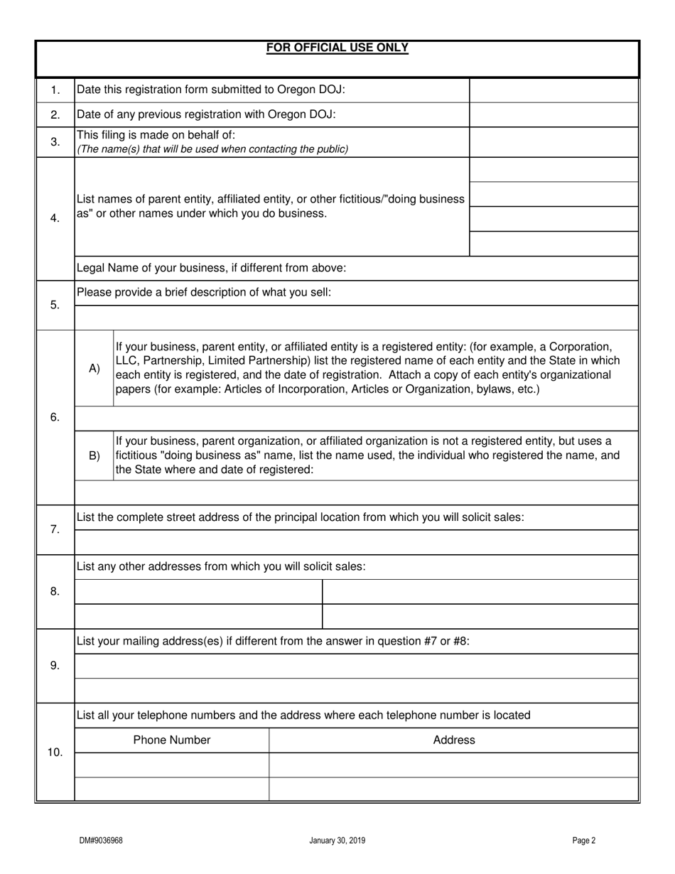 Form DM9036968 Telephonic Seller Registration Form - Oregon, Page 2
