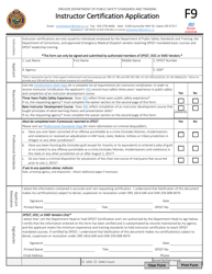 Form F9 Instructor Certification Application - Oregon