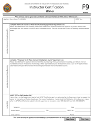 Form F9 Instructor Certification Application - Oregon, Page 2