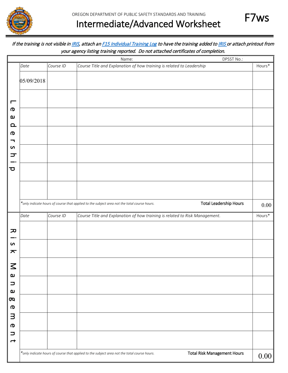 Form F7WS Cj Intermediate / Advanced Worksheet - Oregon, Page 2