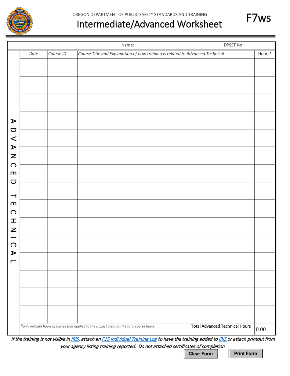 Form F7WS Cj Intermediate / Advanced Worksheet - Oregon, Page 4