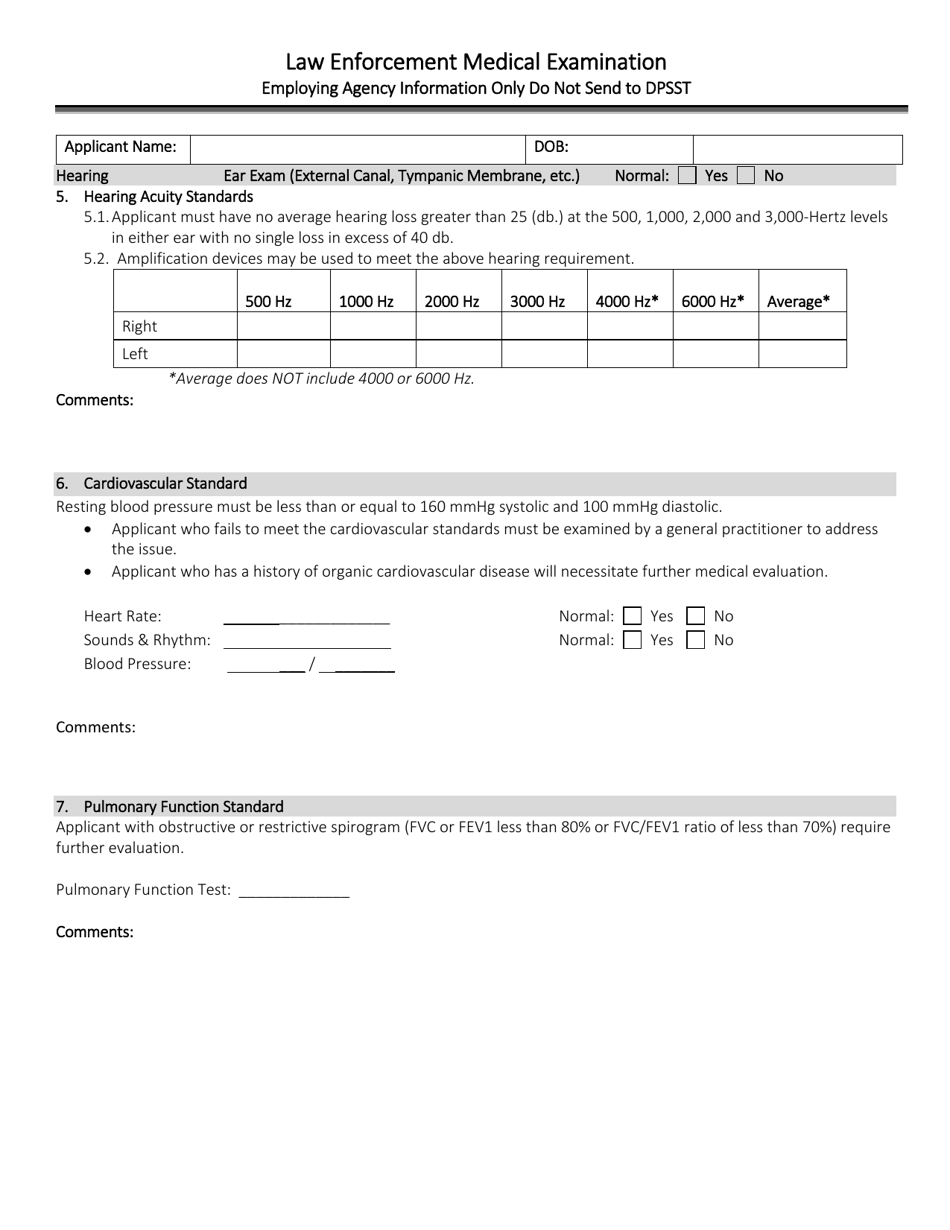 Law Enforcement Applicant Medical History Form - Oregon, Page 4