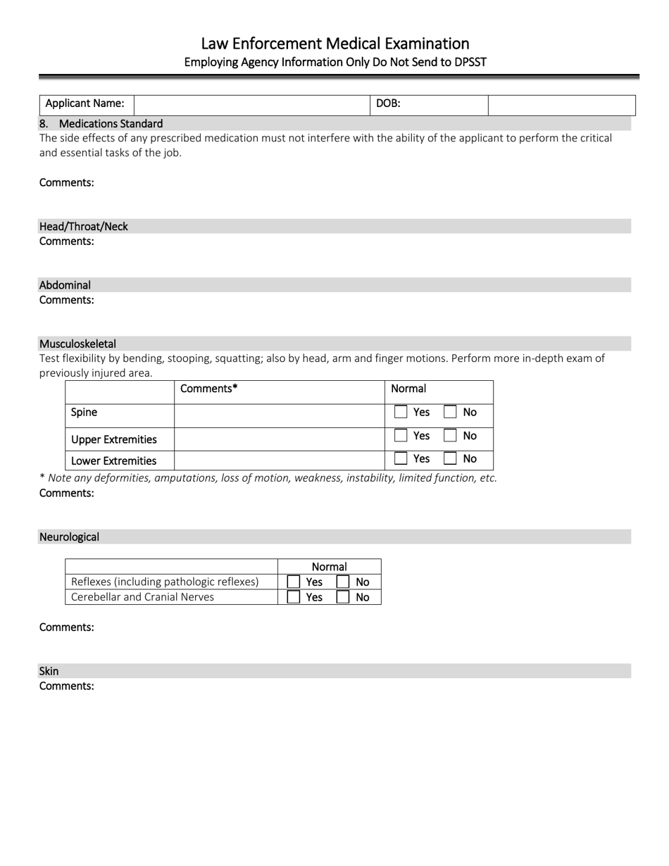 Law Enforcement Applicant Medical History Form - Oregon, Page 5