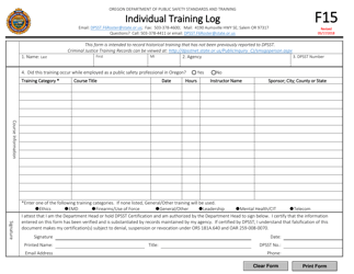 Form F15 Individual Training Log - Oregon