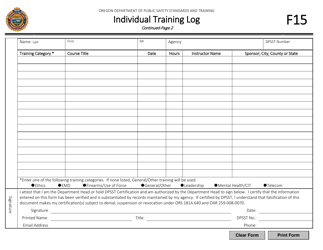 Form F15 Individual Training Log - Oregon, Page 2