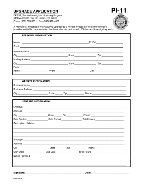 Form PI-11  Printable Pdf