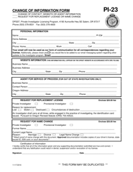 Document preview: Form PI-23 Change of Information Form - Oregon