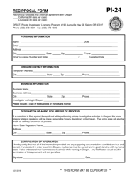 Document preview: Form PI-24 Reciprocal Form - Oregon