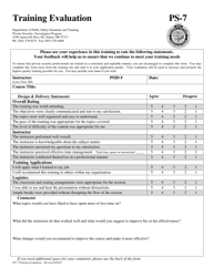 Form PS-7 &quot;Training Evaluation&quot; - Oregon
