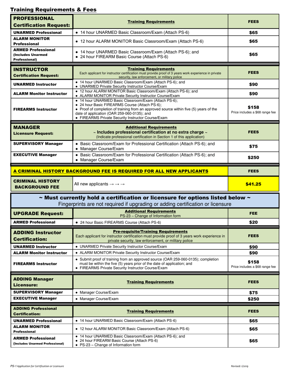 Form PS-1 Application for Certification or Licensure - Oregon, Page 2