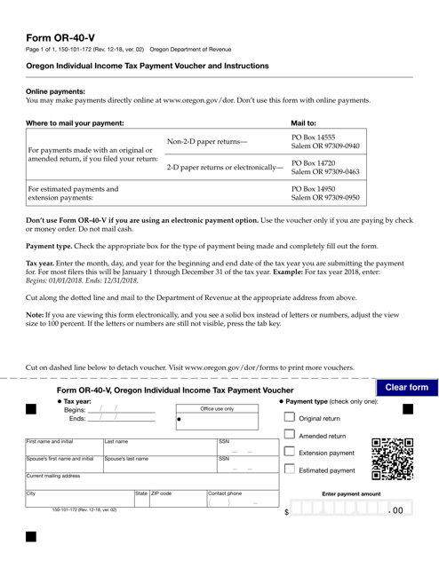 Form 50-101-172 (OR-40-V)  Printable Pdf
