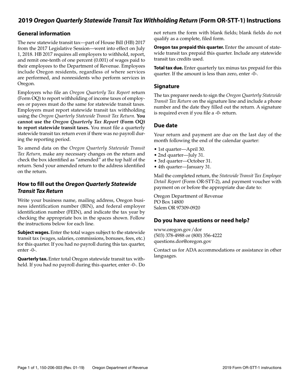 Form 150-206-003 (OR-STT-1) Oregon Quarterly Statewide Transit Tax Withholding Return - Oregon, Page 2
