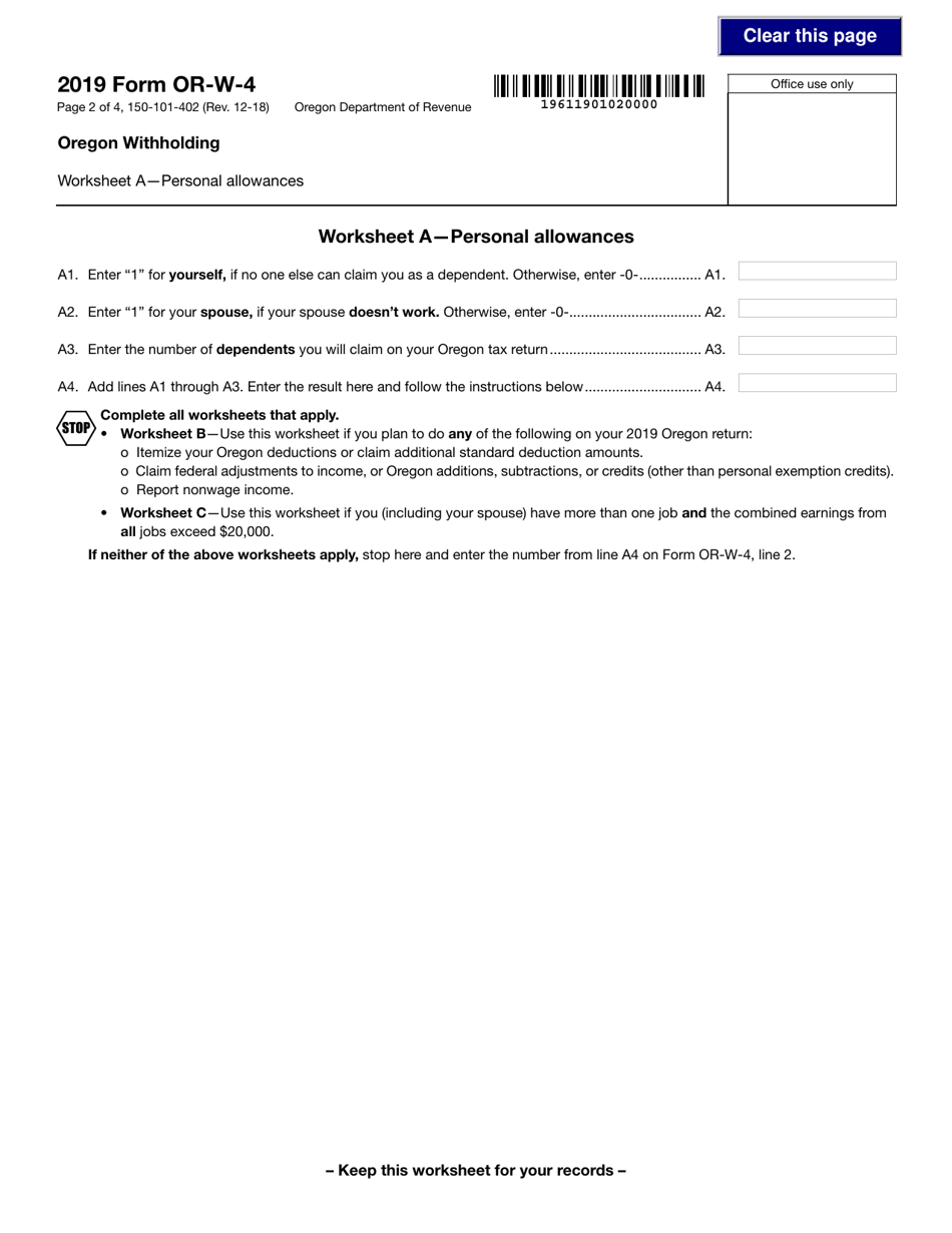 Form 150101402 (ORW4) 2019 Fill Out, Sign Online and Download