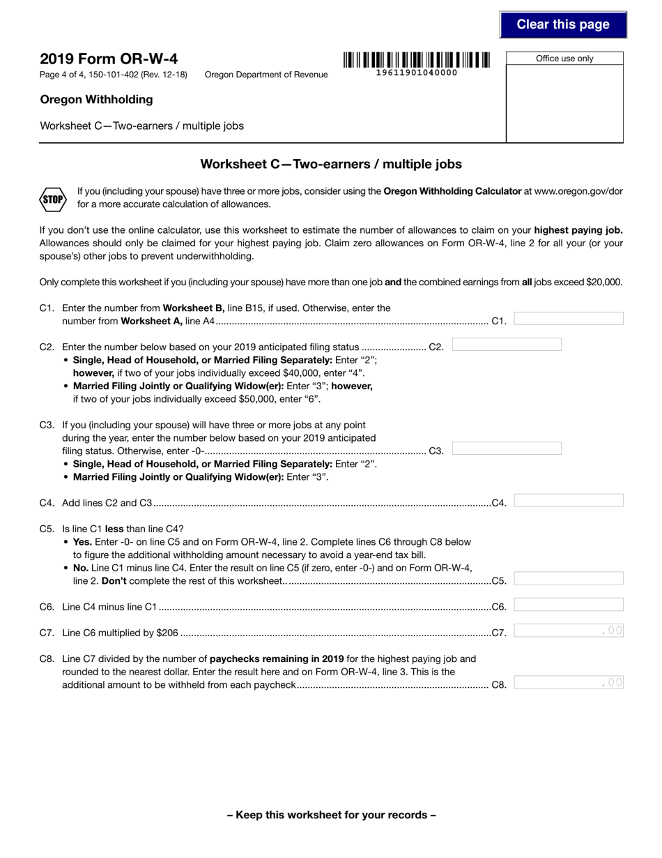 Form 150101402 (ORW4) 2019 Fill Out, Sign Online and Download