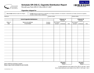 Document preview: Form 150-105-052 Schedule OR-CIG-C Cigarette Distribution Report - Oregon