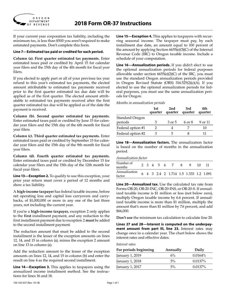 Form 150-102-037 (OR-37) Underpayment of Oregon Corporation Estimated Tax - Oregon, Page 3