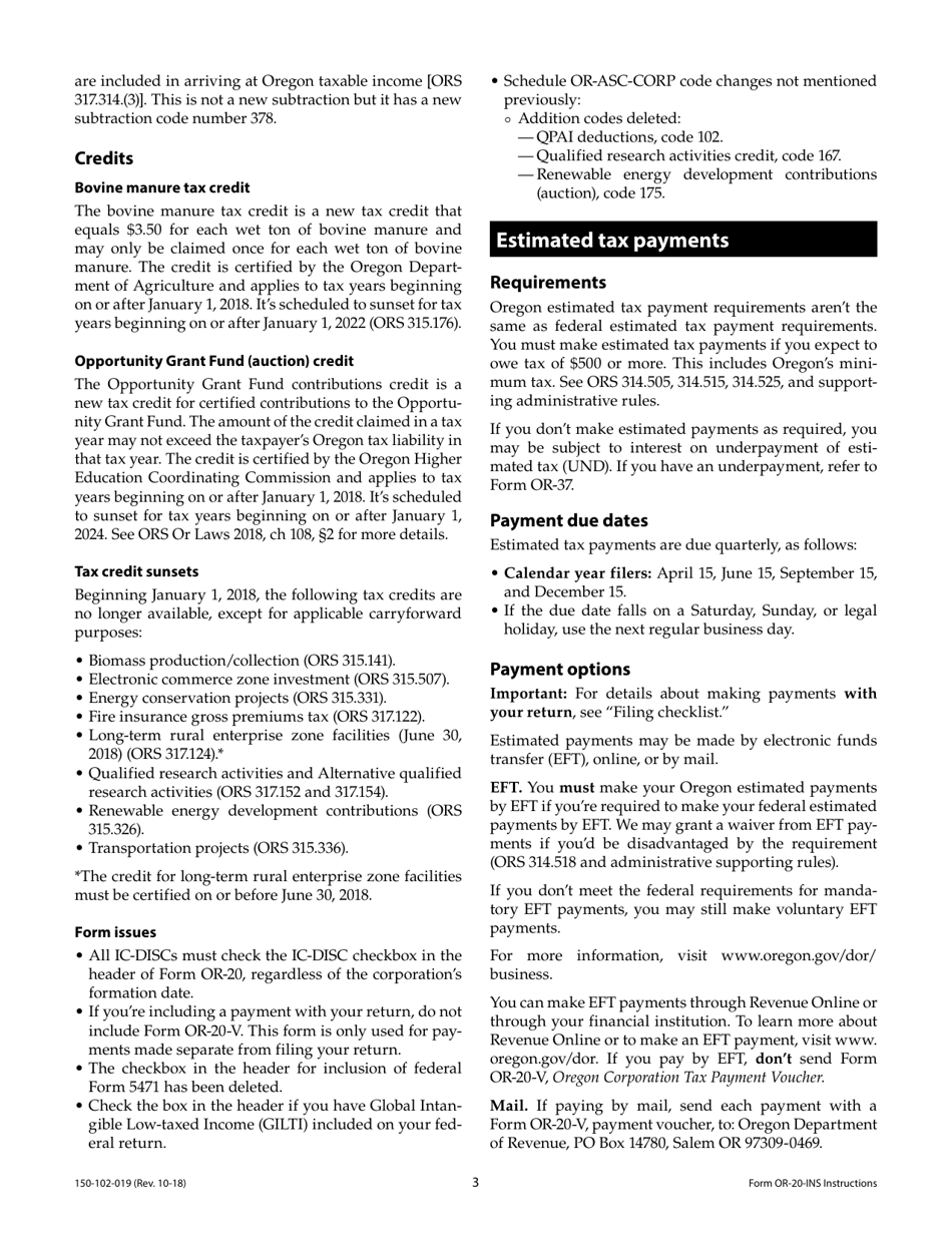 Instructions for Form OR-20-INS Oregon Insurance Excise Tax Return - Oregon, Page 3