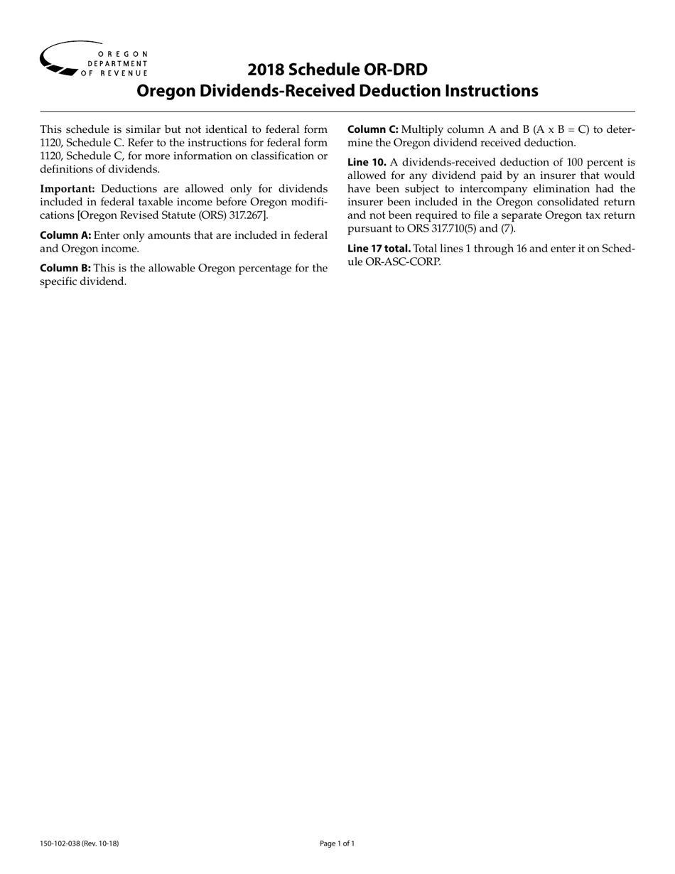 Form 150-102-038 (OR-DRD) Oregon Dividends-Received Deduction - Oregon, Page 2